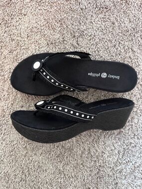 Vintage Y2K Black Wedge Polka Dot Lindsay Phillips Switch Flops